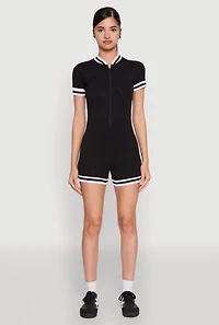 Womens Varsity Stripe Graphic Print Romper,