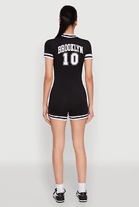 Womens Varsity Stripe Graphic Print Romper,