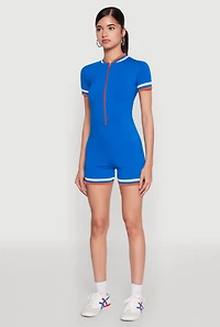 Womens Varsity Stripe Graphic Print Romper, L