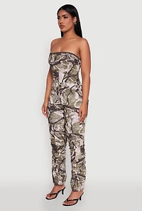 Womens Forest Camo Tube Jumpsuit with Stacked Slim Leg Fit, Multi, Size L