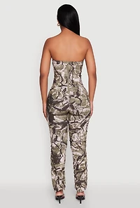 Womens Forest Camo Tube Jumpsuit with Stacked Slim Leg Fit, Multi, Size L