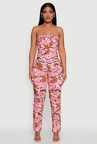 Womens Forest Camo Tube Jumpsuit with Stacked Slim Leg Fit, Pink, Size M