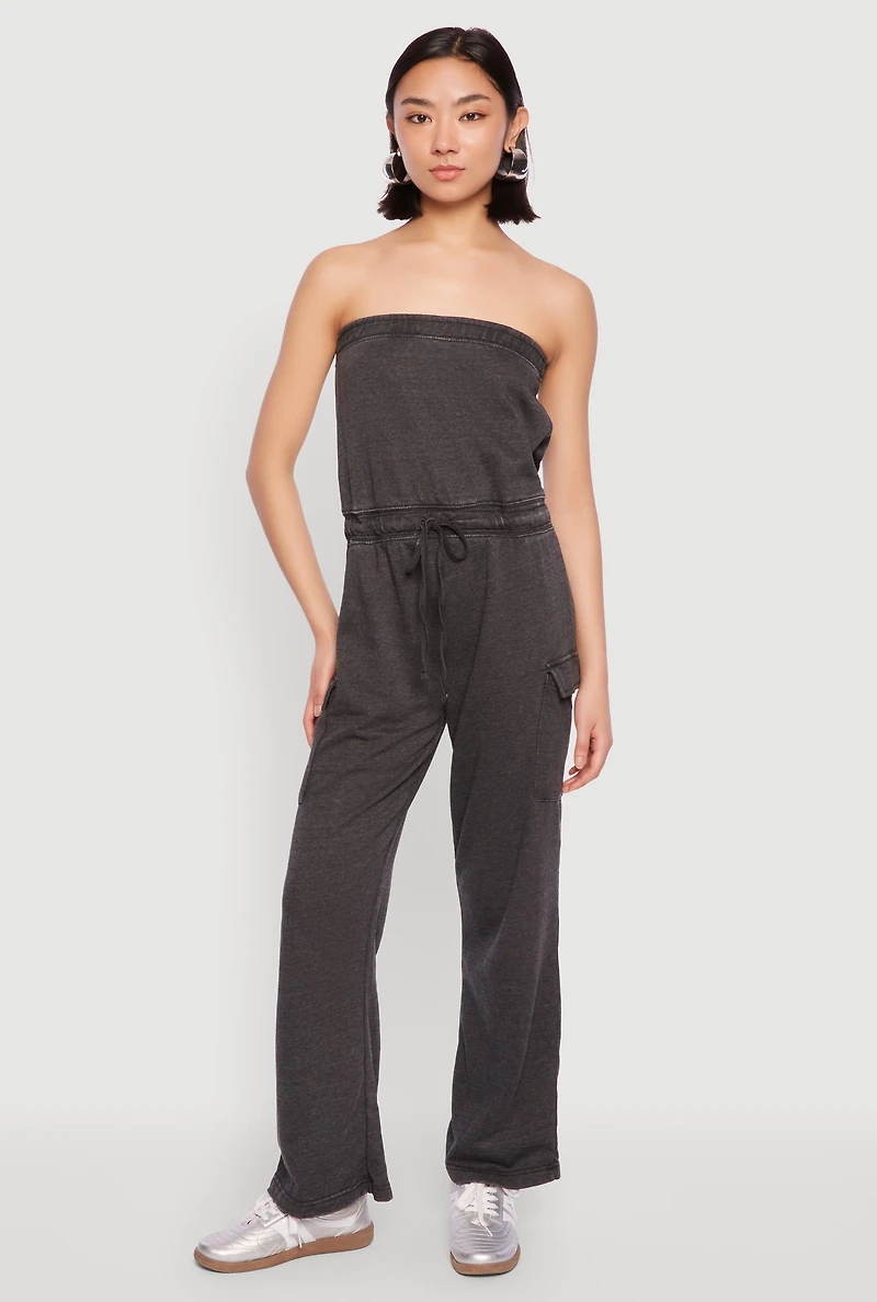 Mineral Wash Cargo Pocket Tube Jumpsuit