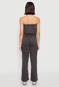 Womens Mineral Wash Cargo Pocket Tube Jumpsuit, Grey, Size S