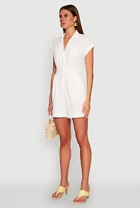 Womens Button Front Fixed Cuff Romper, White, Size M