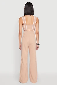Womens Contrast Trim Suspender Pants with Bandeau Top, Khaki,