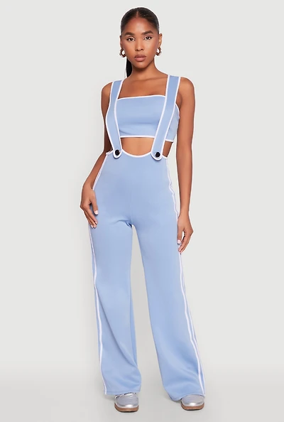 Contrast Trim Suspender Pants with Bandeau Top