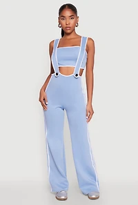 Contrast Trim Suspender Pants with Bandeau Top