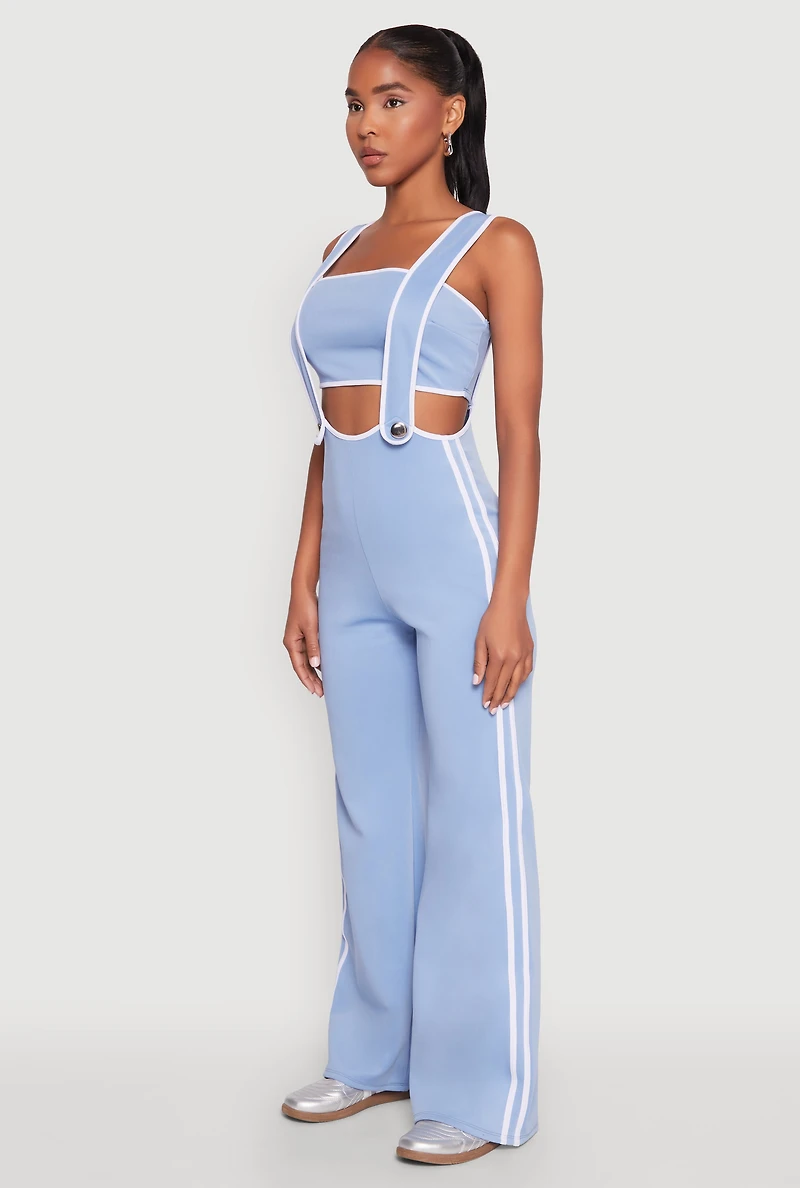 Contrast Trim Suspender Pants with Bandeau Top