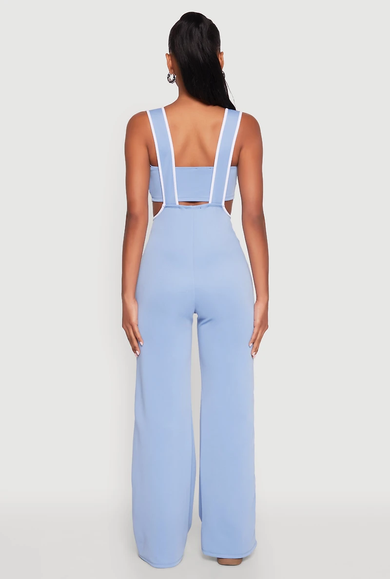 Contrast Trim Suspender Pants with Bandeau Top