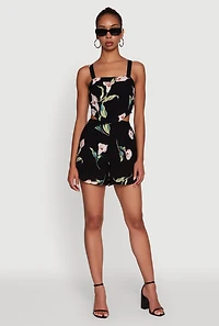 Floral Print Crepe Knit Sleeveless Romper