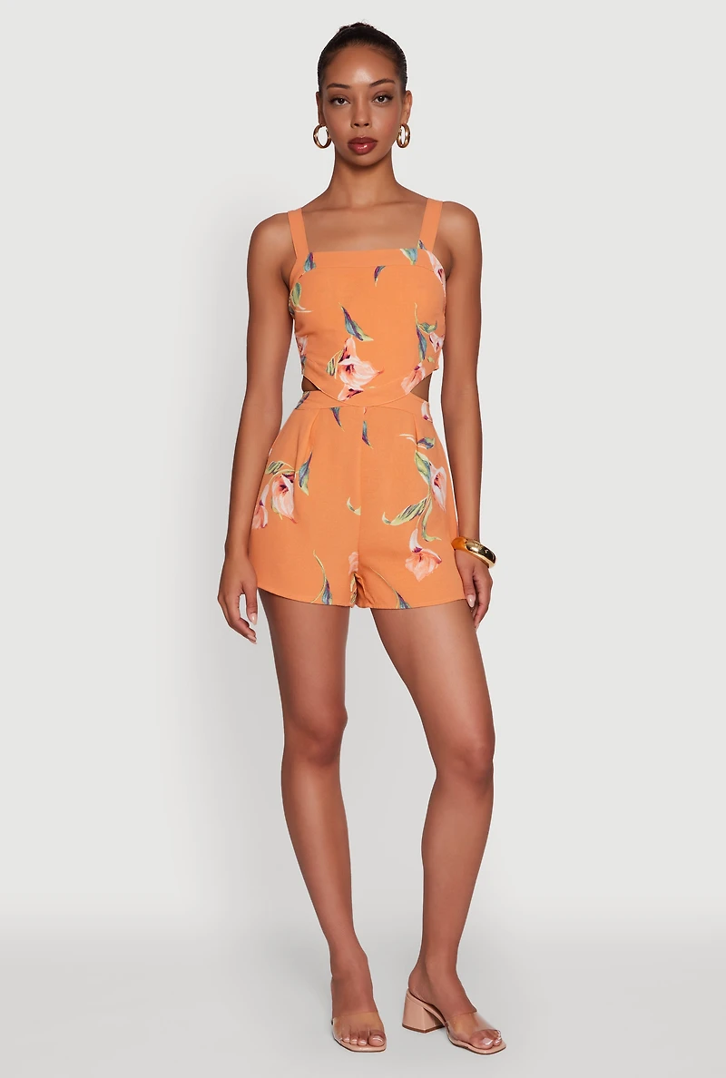 Floral Print Crepe Knit Sleeveless Romper