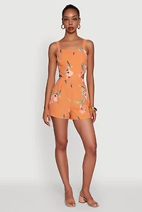 Floral Print Crepe Knit Sleeveless Romper