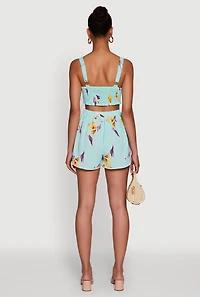 Womens Floral Print Crepe Knit Sleeveless Romper,