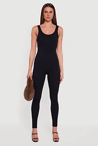 Womens Sleeveless Scoop Neck Catsuit, Black,