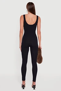 Womens Sleeveless Scoop Neck Catsuit, Black,