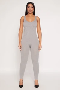 Seamless Ribbed Knit Corset Detail Catsuit
