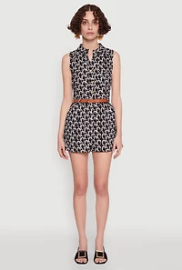 Womens Printed Pattern Sleeveless Romper with Belt, Multi, Size L