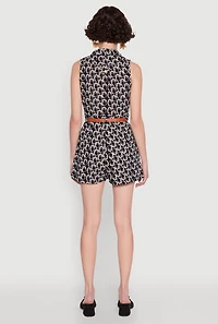 Womens Printed Pattern Sleeveless Romper with Belt, Multi, Size L