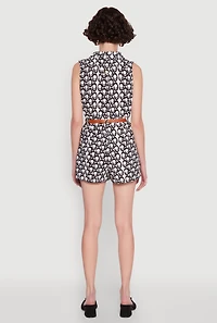 Womens Printed Pattern Sleeveless Romper with Belt, Multi,