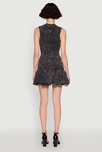 Womens Acid Wash Zip Front Corset Mini Dress,