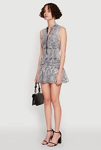Womens Acid Wash Zip Front Corset Mini Dress, Grey, Size S