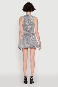 Womens Acid Wash Zip Front Corset Mini Dress, Grey, Size S