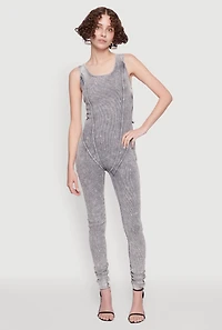 Mineral Wash Lace Up Back Pintuck Jumpsuit