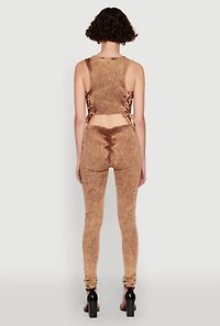 Womens Mineral Wash Lace Up Back Pintuck Jumpsuit, S