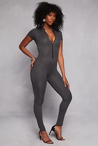 Short Sleeve Zip Front Catsuit