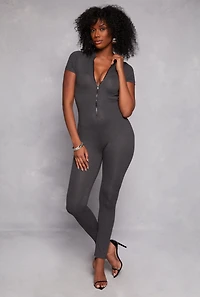 Short Sleeve Zip Front Catsuit