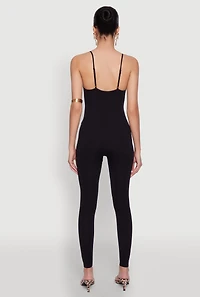Womens Daisy Sleeveless V Neck Catsuit, Black,