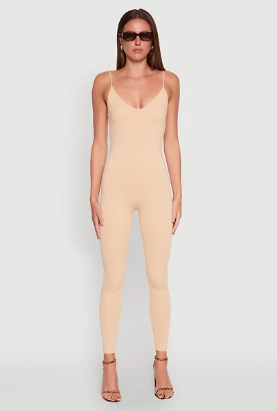 Womens Daisy Sleeveless V Neck Catsuit,