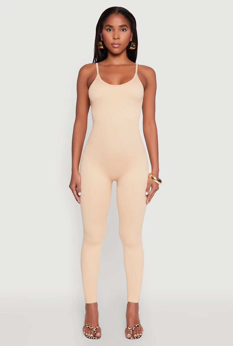 Womens Daisy Seamless Scoop Neck Cami Jumpsuit, Beige, Size XL