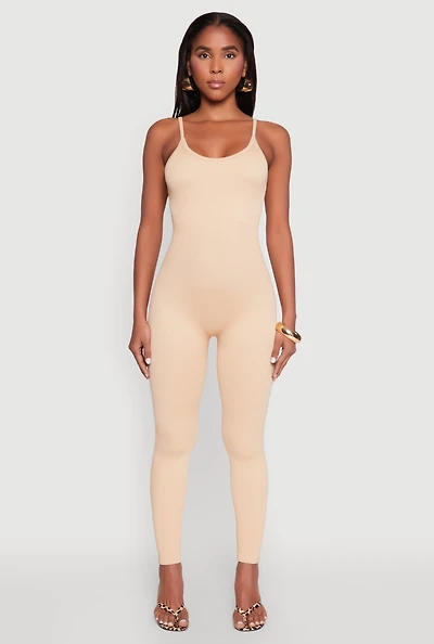 Womens Daisy Seamless Scoop Neck Cami Jumpsuit, Beige, Size XL