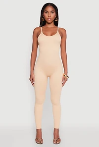 Womens Daisy Seamless Scoop Neck Cami Jumpsuit, Beige, Size XL