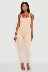 Womens Daisy Seamless Scoop Neck Cami Jumpsuit, Beige, Size XL