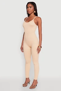 Womens Daisy Seamless Scoop Neck Cami Jumpsuit, Beige, Size L