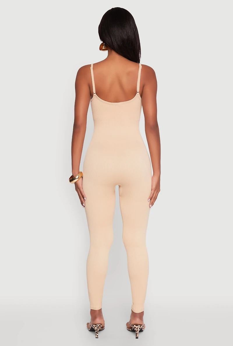 Womens Daisy Seamless Scoop Neck Cami Jumpsuit, Beige, Size M
