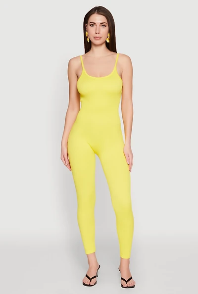 Womens Daisy Seamless Scoop Neck Cami Jumpsuit, Yellow, Size M