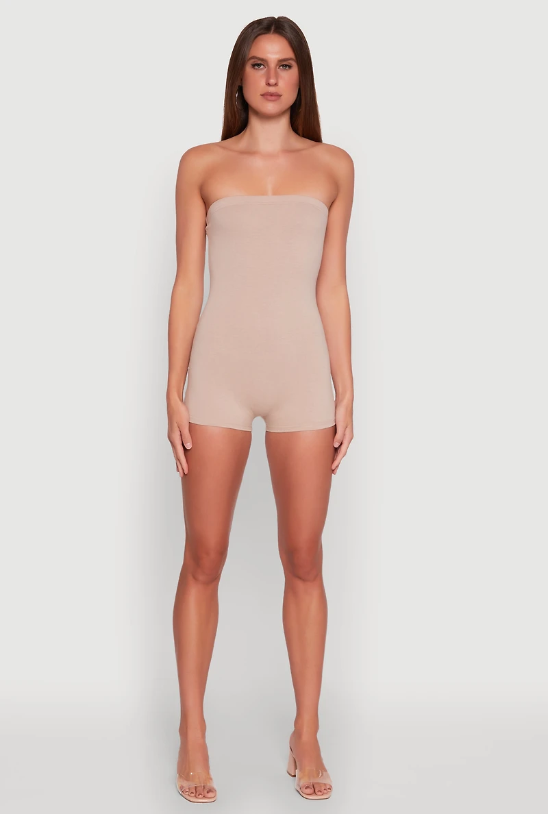 Womens Daisy Stylish Tube Romper, Beige, Size L