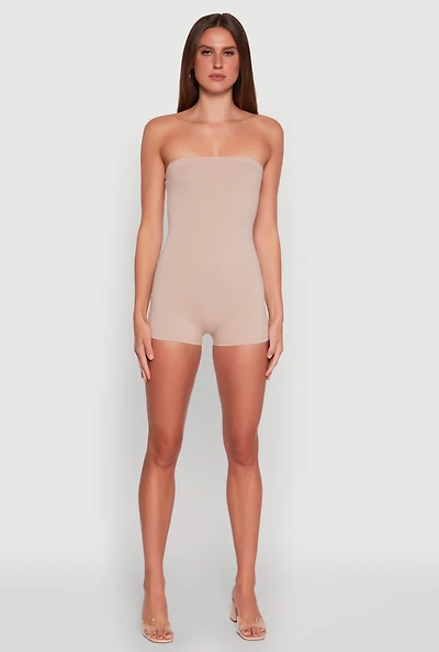 Womens Daisy Stylish Tube Romper, Beige, Size L