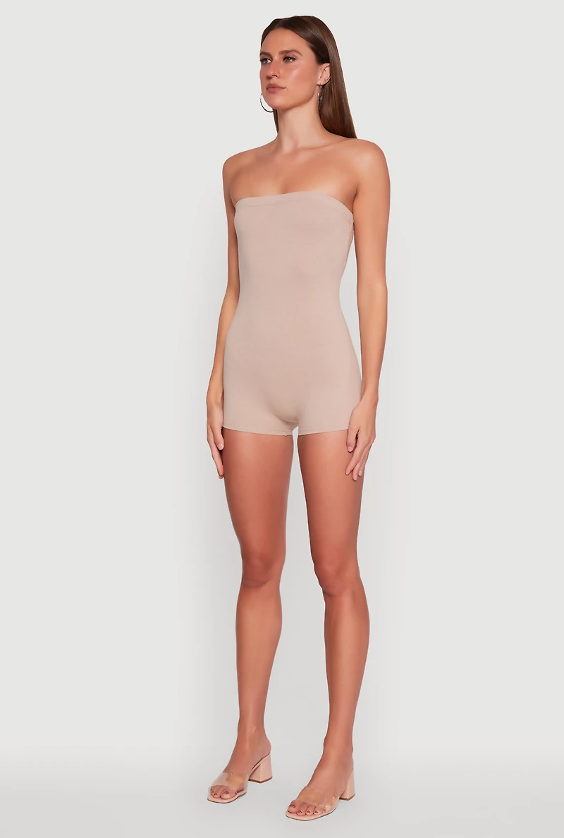 Womens Daisy Stylish Tube Romper, Beige, Size L