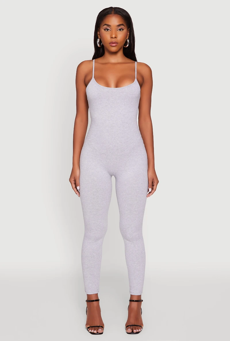 Womens Spaghetti Strap Scoop Neck Catsuit, Grey, Size S