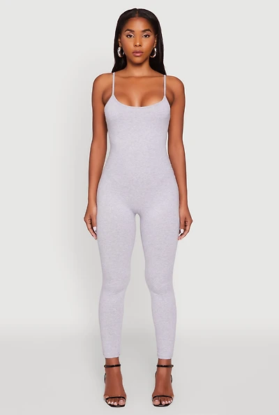 Womens Spaghetti Strap Scoop Neck Catsuit, Grey, Size S
