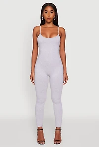 Womens Spaghetti Strap Scoop Neck Catsuit, Grey, Size S