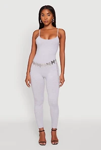 Womens Spaghetti Strap Scoop Neck Catsuit, Grey, Size S