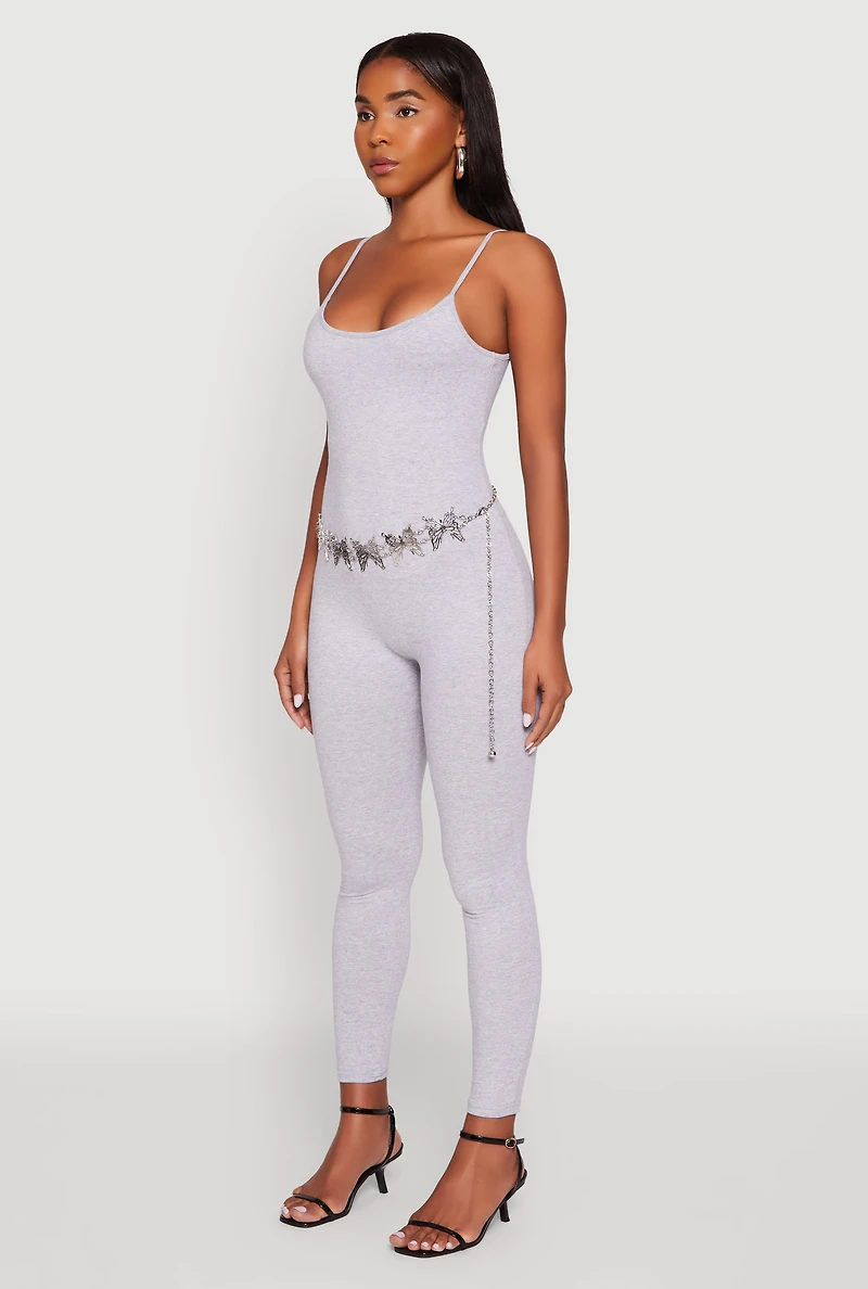 Womens Spaghetti Strap Scoop Neck Catsuit, Grey, Size S