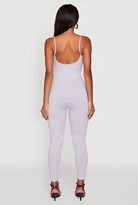 Womens Spaghetti Strap Scoop Neck Catsuit, Grey, Size S