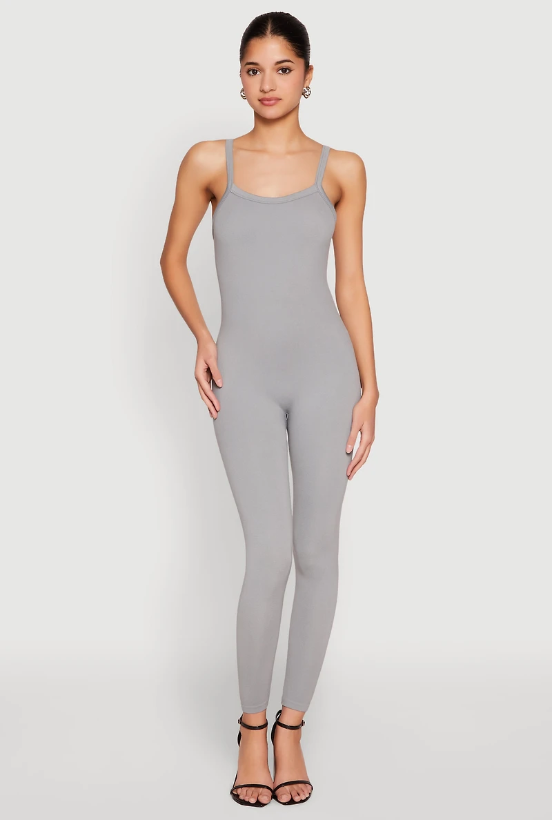 Womens Daisy Seamless Ribbed Knit Catsuit, Grey, Size L